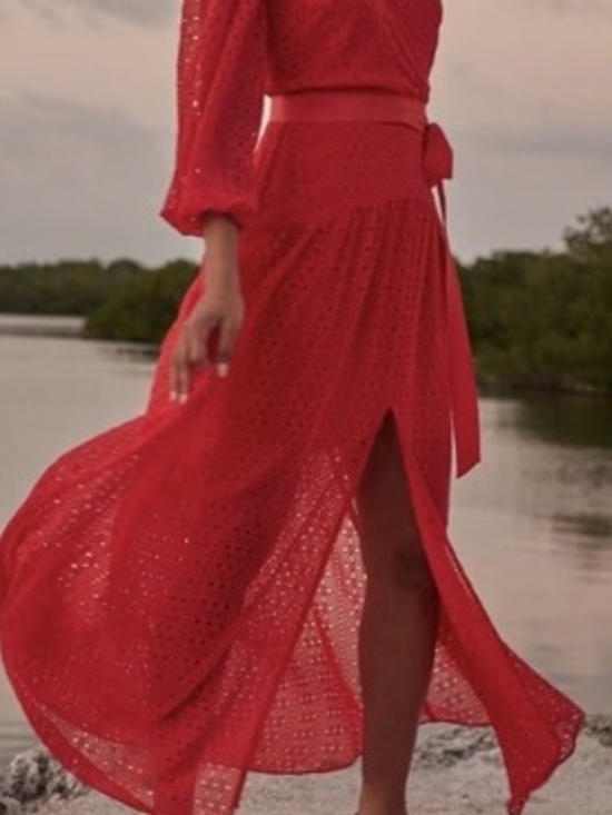 White House Black Market Dresses & Skirts - White House Black Market Red Maxi Dress with Waist Tie